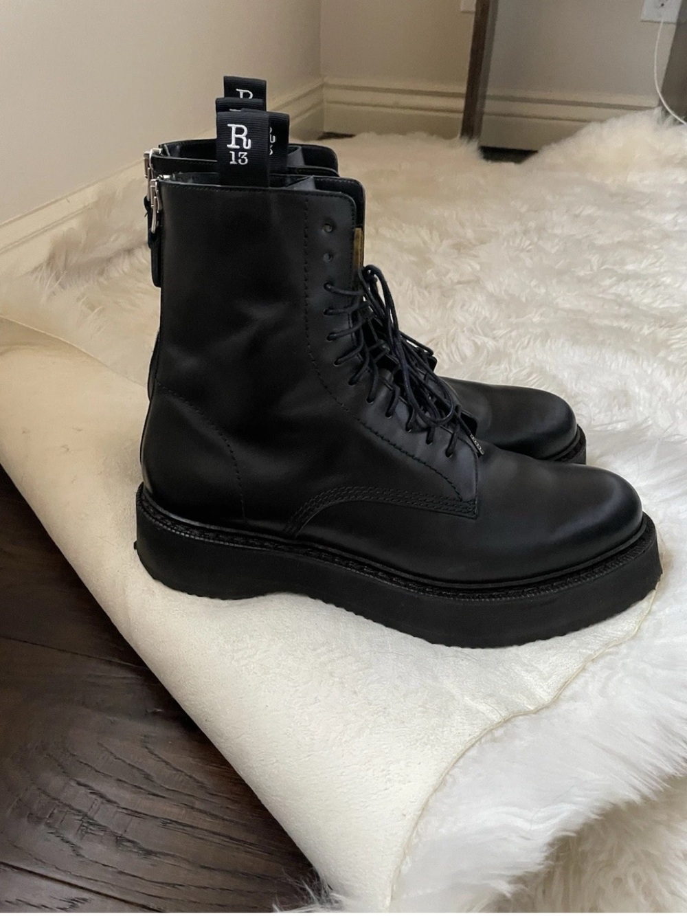 Authentic R13 single stack black platform men’s boots